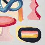 Close-up of the Joy Shape Parade Hand Tufted Area Rug showcasing its vibrant abstract design. This contemporary wool rug features bold colors and geometric shapes, perfect for adding a modern touch to living room area rugs.