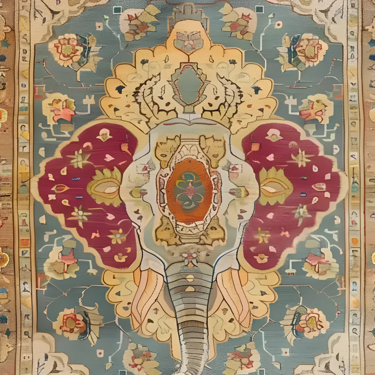 A vibrant Jumbo Jubilee Hand Knotted Area Rug featuring intricate vintage designs. This large living room rug showcases a Persian-inspired pattern with rich colors, perfect for adding elegance to any space.