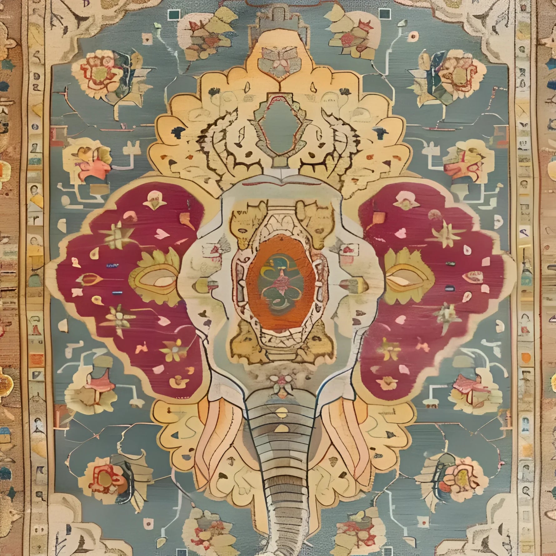 A vibrant Jumbo Jubilee Hand Knotted Area Rug featuring intricate vintage designs. This large living room rug showcases a Persian-inspired pattern with rich colors, perfect for adding elegance to any space.