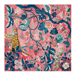 Vibrant Jungle Bloom Hand Tufted Area Rug featuring a dynamic floral pattern with tigers, perfect as a large square area rug for living rooms. The wool rug showcases bold colors and intricate details, making it an ideal choice for those seeking a striking floral rug.