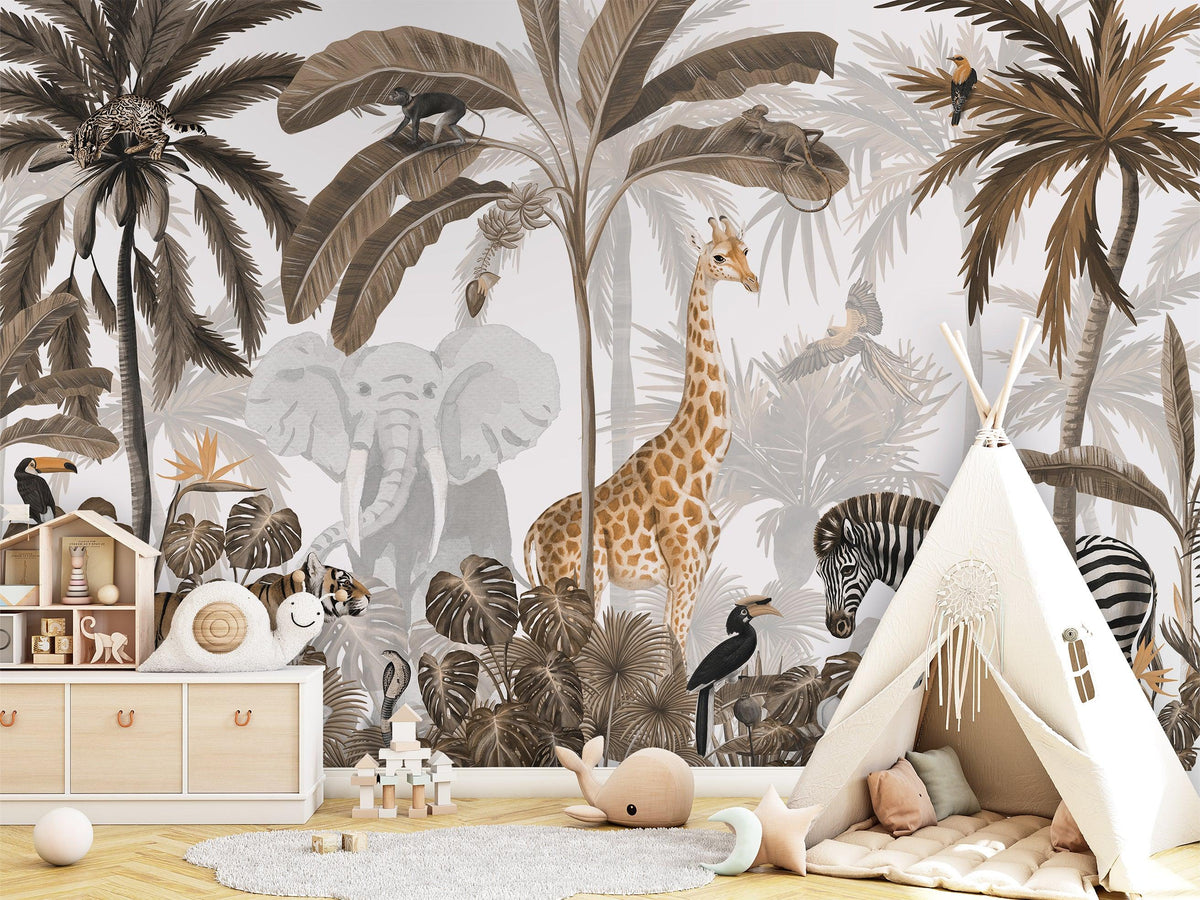 Jungle Jive - Sepia Wallpaper Mural