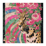 The Jungle Throne Bloom Hand Tufted Rug showcases an abstract design featuring a leopard surrounded by vibrant floral patterns. This square area rug is perfect for adding a touch of nature to living room spaces. Made from high-quality wool, this floral rug combines elegance with durability, making it an ideal choice for those seeking unique rugs for their living room.