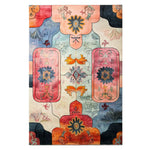 A vibrant Kaleidoscope Dreams Hand Tufted Wool Rug, featuring an array of colorful floral patterns. This area rug is perfect for large living rooms, adding a vintage touch with its intricate design and rich colors.