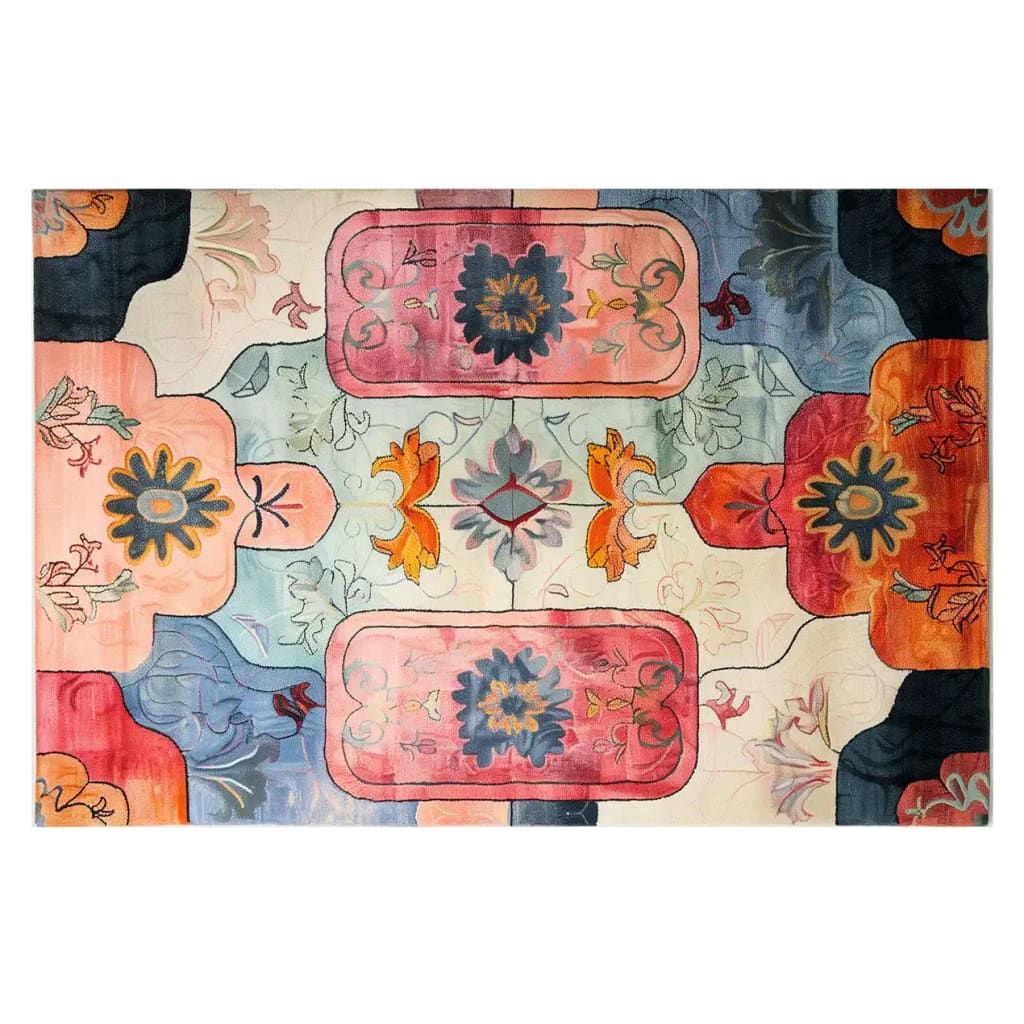 Vibrant Kaleidoscope Dreams hand-tufted wool rug featuring a colorful abstract floral pattern, perfect as a large living room area rug with vintage charm.