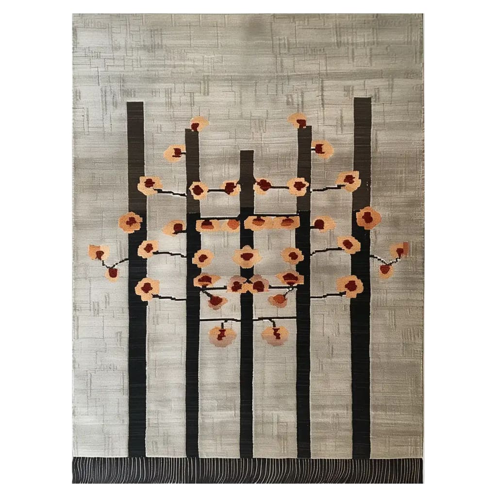 Kibushi Harmony Hand Tufted Wool Rug showcasing a contemporary design with abstract floral patterns. This area rug features a blend of warm and earthy tones, making it ideal for large living rooms. Crafted from wool, it embodies a modern aesthetic perfect for enhancing the elegance of your living space.