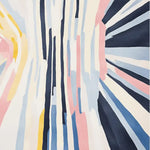 Vibrant Kinetic Canvas Burst Hand Tufted Area Rug featuring an abstract design with dynamic streaks of blue, pink, yellow, and white. Perfect for adding a contemporary touch to living room area rugs, this wool rug offers a stylish and modern aesthetic ideal for rugs in the living room.