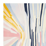 Vibrant area rug with dynamic abstract design featuring bold stripes in shades of yellow, blue, and pink, perfect for contemporary living room decor. This wool rug adds a modern touch to any space, enhancing the aesthetic appeal of rugs for living room areas.