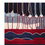 This image showcases a vibrant Kinetic Vein Flow Hand Tufted Rug, perfect for adding a contemporary touch to your living space. The area rug features striking red, blue, and orange abstract patterns that create a dynamic flow, making it an ideal wool rug for large living room areas.