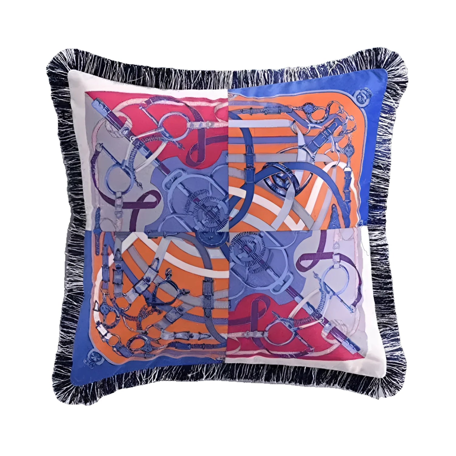 Colorful knighthood velvet throw pillow with intricate patterns and tassels, perfect for adding a touch of elegance to any decor.