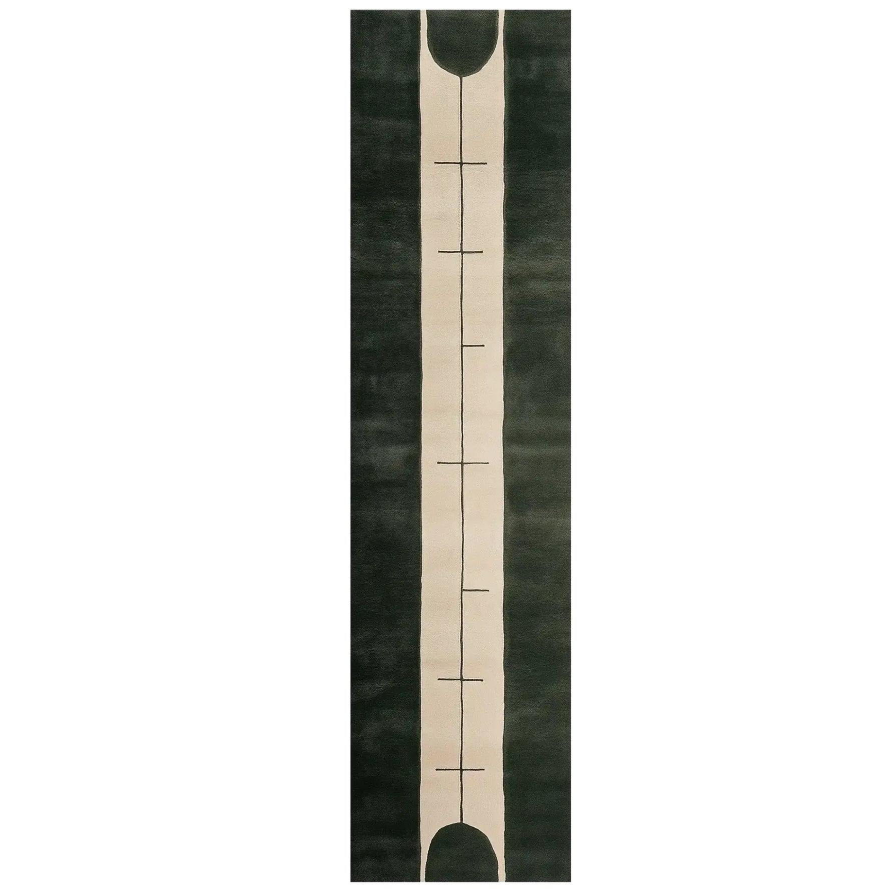 Top view of the Knot Dream Hand Tufted Wool Runner Rug, featuring a contemporary design with a sleek black and cream pattern, ideal for kitchens, hallways, or bathrooms. This wool rug combines elegance with durability, making it a perfect choice for modern decor.