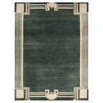 Elegant Labyrinth Ascent Hand Tufted Wool Rug featuring a geometric border design in shades of green and cream. This contemporary area rug is crafted from high-quality wool, making it a perfect addition to any living room looking for a modern touch.