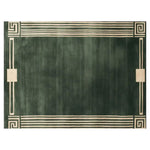 Top view of the Labyrinthine Majesty Hand Tufted Wool Rug, a contemporary area rug with a rich green color and intricate geometric border design, perfect for enhancing living room aesthetics. This wool rug offers a modern touch to area rugs for living room spaces.