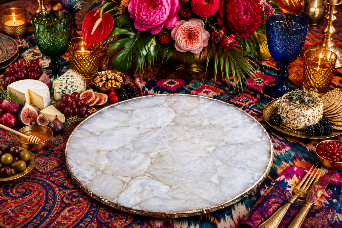 Large Clear Crystal Agate Round Cheese Platter Tray