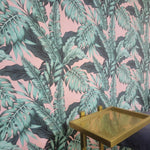 Large Green Tropical Monstera on Pink Wallpaper