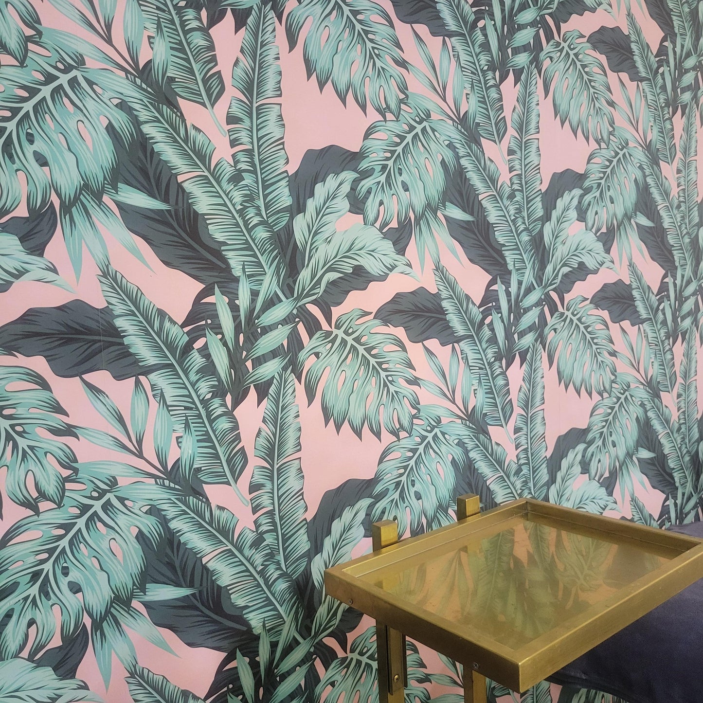 Large Green Tropical Monstera on Pink Wallpaper - MAIA HOMES