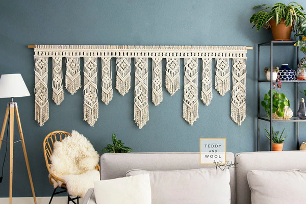 Large Macrame Wall Hanging - Horizontal Tapestry