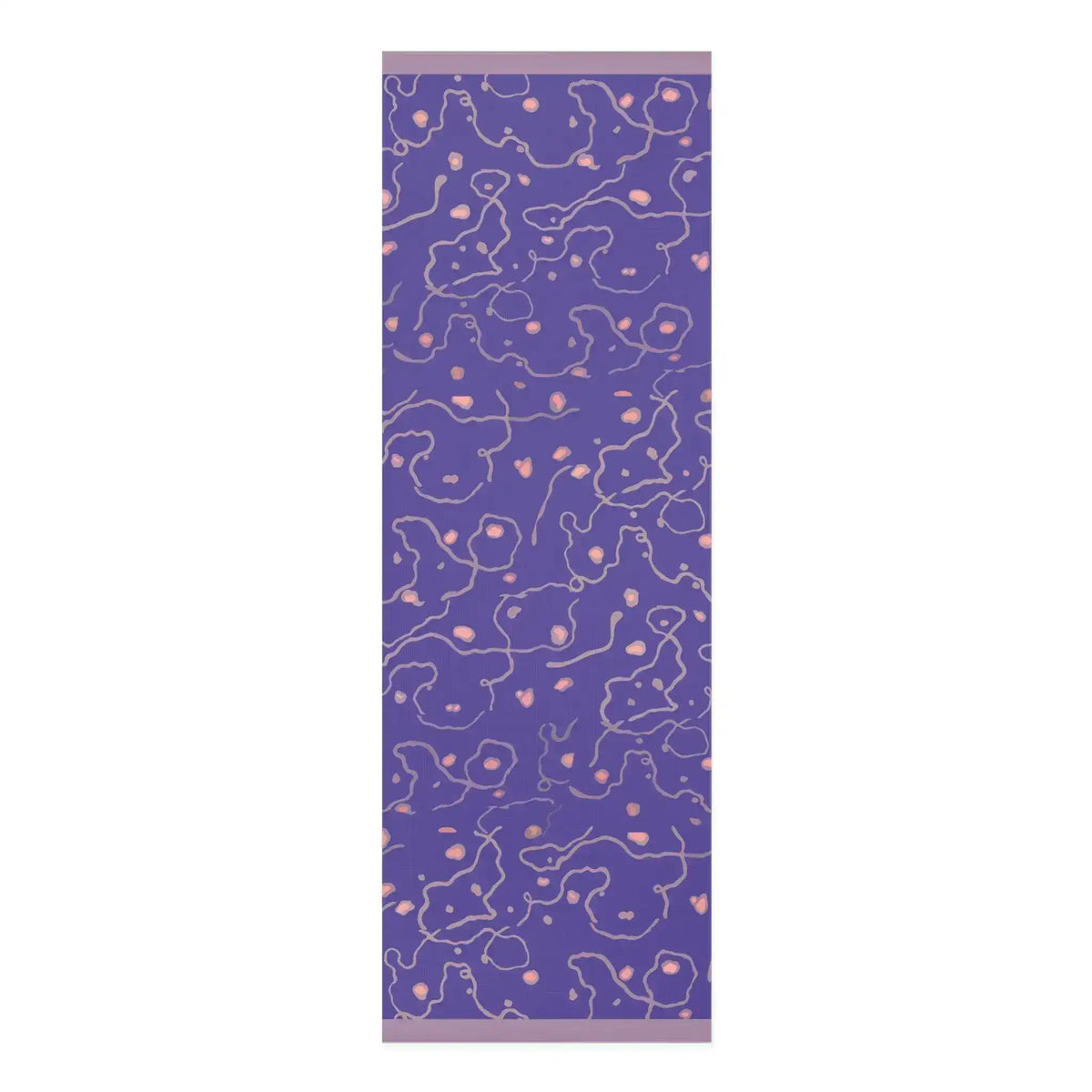 Full-length Lavender Dreams mat, purple ground with pink dots and looping cream squiggle lines