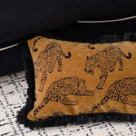 Lavish leopard lounge throw pillow cover featuring a stylish leopard print design on a warm background, perfect for adding a touch of elegance to any living space.