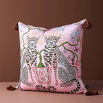 Lavish twin leopard throw pillow cover featuring intricate designs, vibrant colors, and tassel accents, perfect for adding a touch of elegance to any decor.