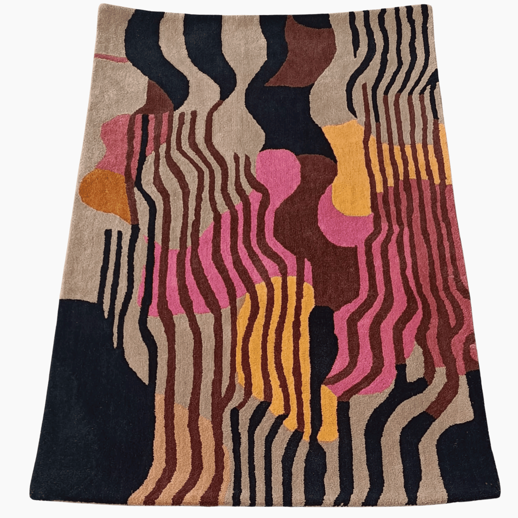 Colorful abstract patterned rug on a dark background