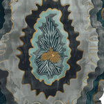 This vibrant area rug features a contemporary design with layered vein patterns in shades of grey, teal, and gold. Hand tufted from wool, this rug is perfect for adding a stylish touch to any living room.