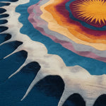 Close-up of a colorful rug with abstract patterns