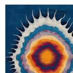 Vibrant and colorful Layers of Light hand-tufted area rug showcasing an abstract design with concentric patterns in shades of blue, orange, and purple. This contemporary wool rug is perfect for adding a bold statement to any living room, especially as an 8x10 area rug.