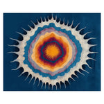A stunning area rug featuring a vibrant, abstract design with a burst of colors radiating from the center, perfect for a contemporary living room. This hand tufted wool rug measures 8x10, ideal for adding a touch of modern elegance to your space.