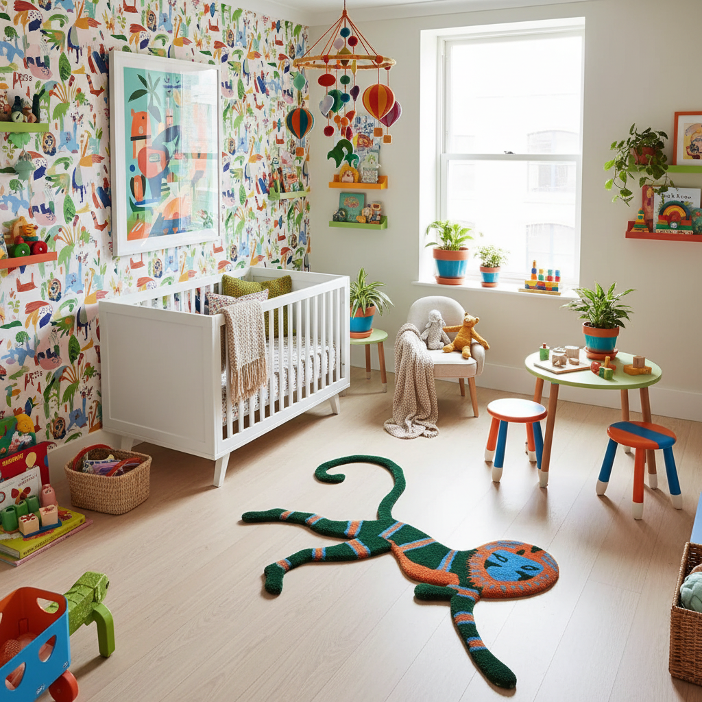 Leaping Monkey Hanuman Accent Wool Rug