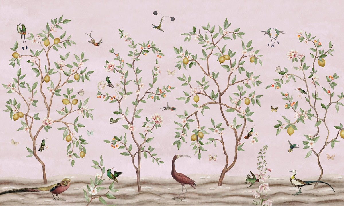 Lemon Tree Chinoiserie - Pink Wallpaper Mural