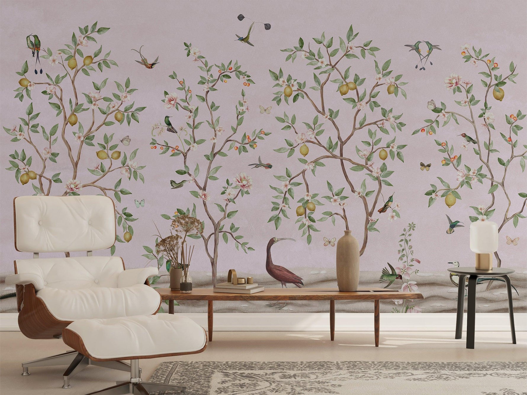 Lemon Tree Chinoiserie - Pink Wallpaper Mural