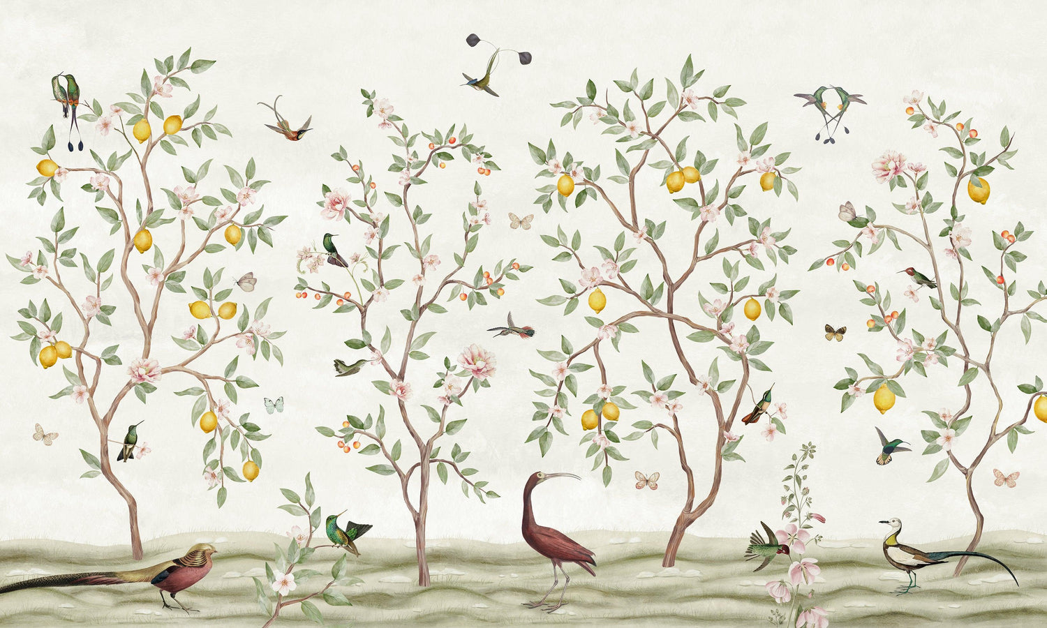 Lemon Tree Chinoiserie - White Wallpaper Mural