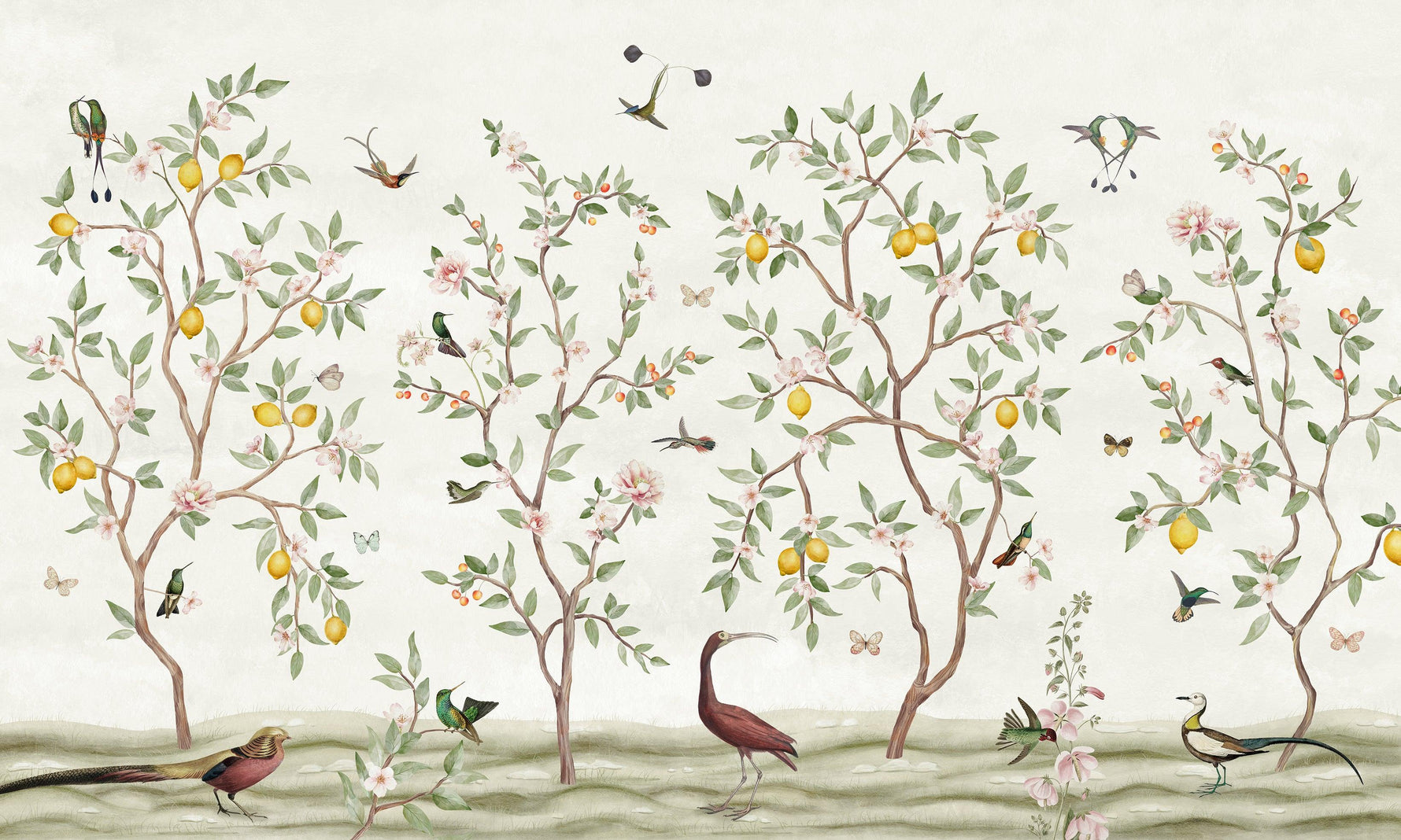 Lemon Tree Chinoiserie - White Wallpaper Mural