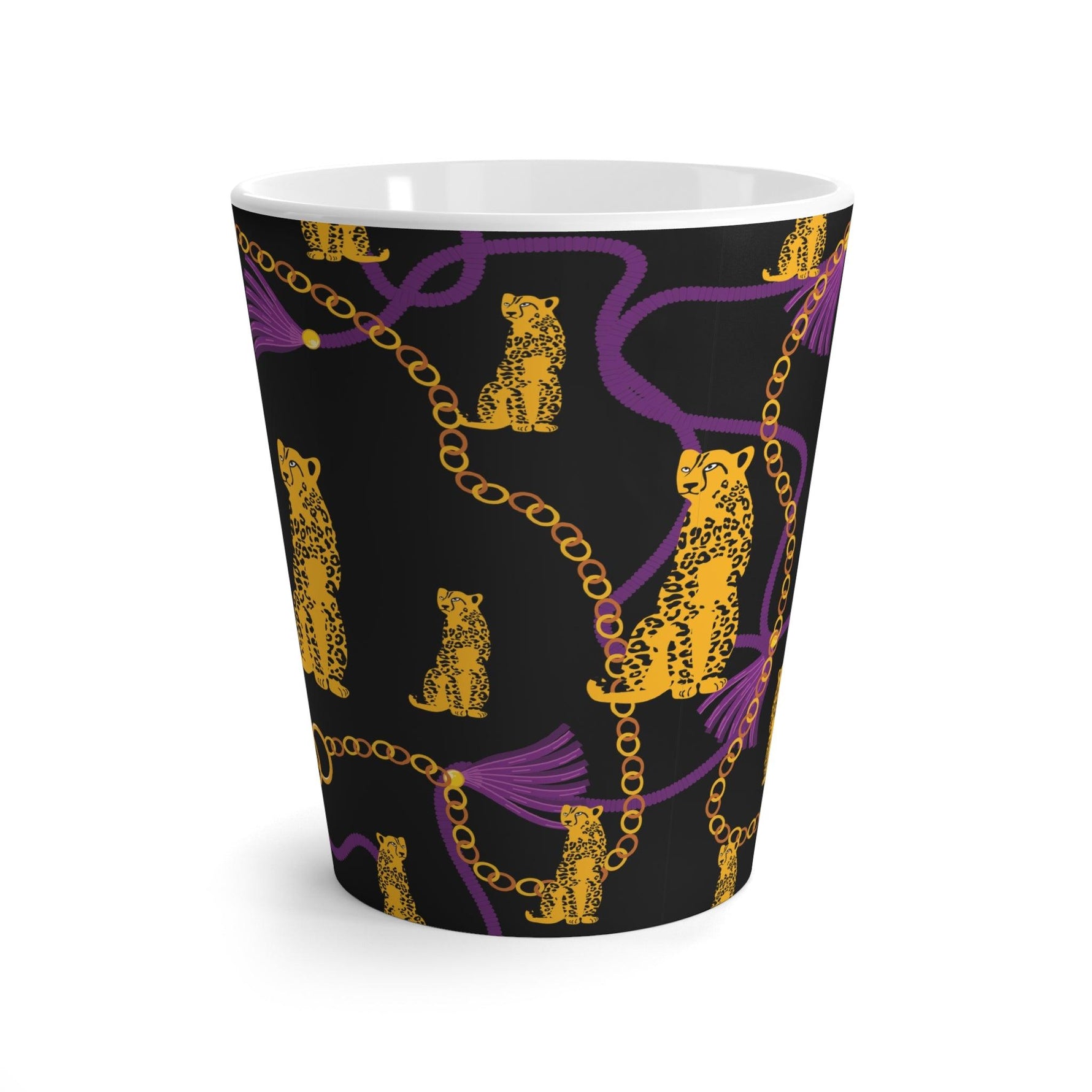 Leopard and Gold Chain Black Latte Mug 12oz