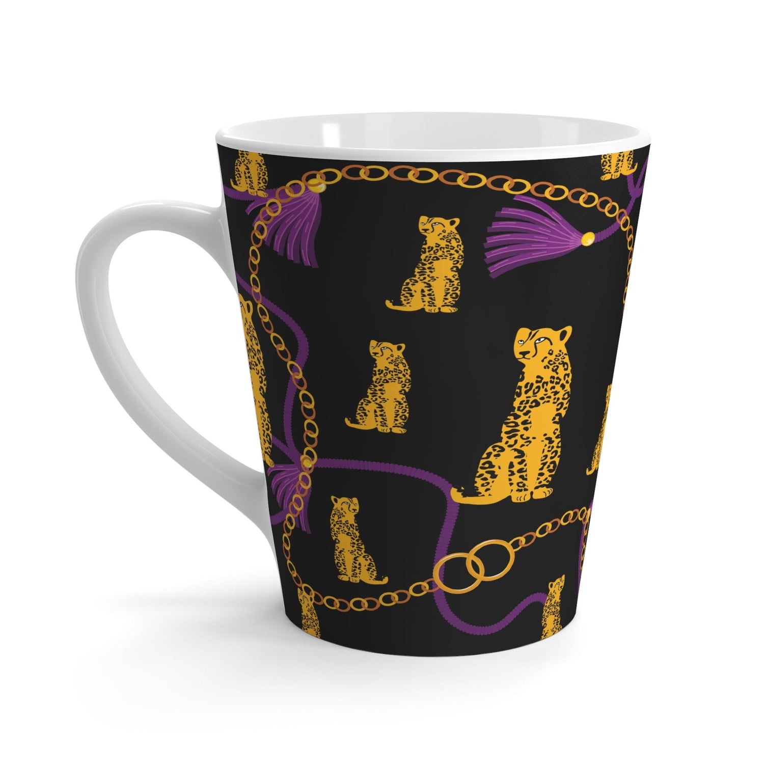 Leopard and Gold Chain Black Latte Mug