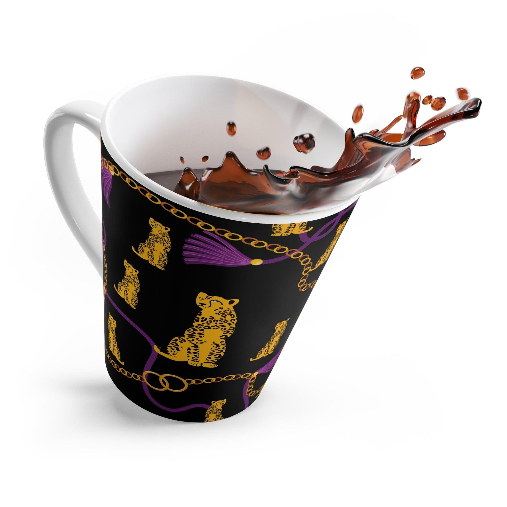 Leopard and Gold Chain Black Latte Mug