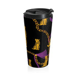 Leopard and Gold Chain Black Stainless Steel Travel Mug