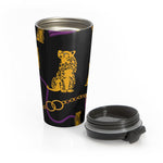 Leopard and Gold Chain Black Stainless Steel Travel Mug