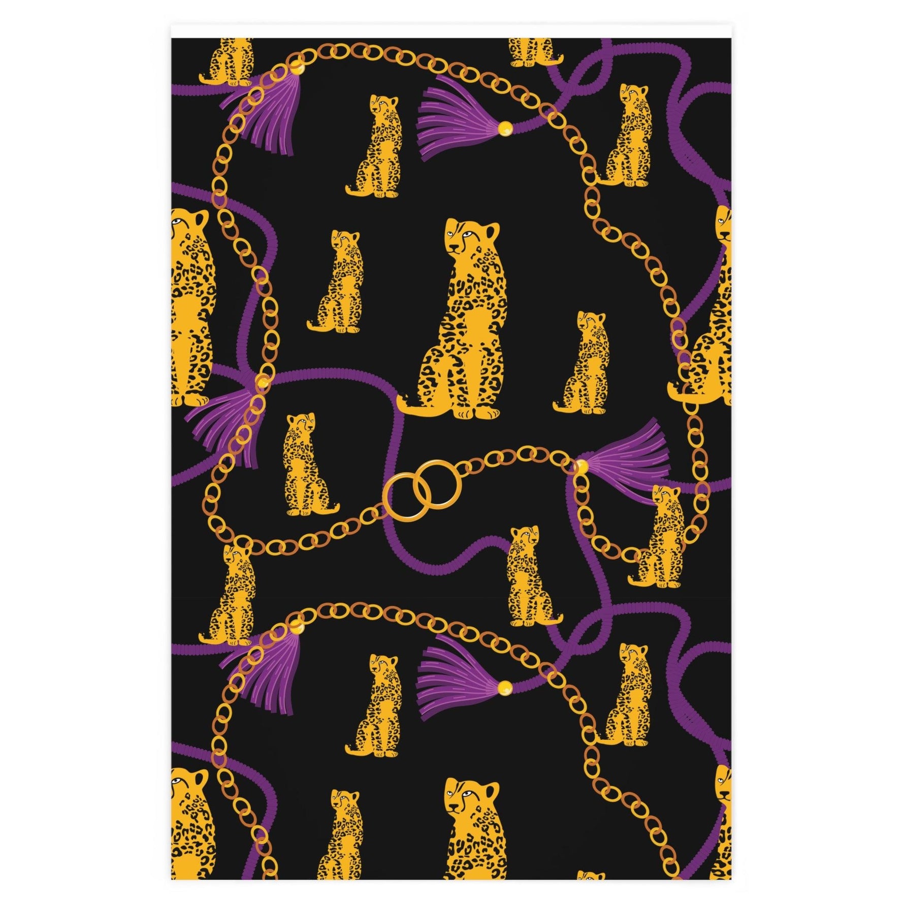 Leopard and Gold Chains Wrapping Paper 24" × 36"