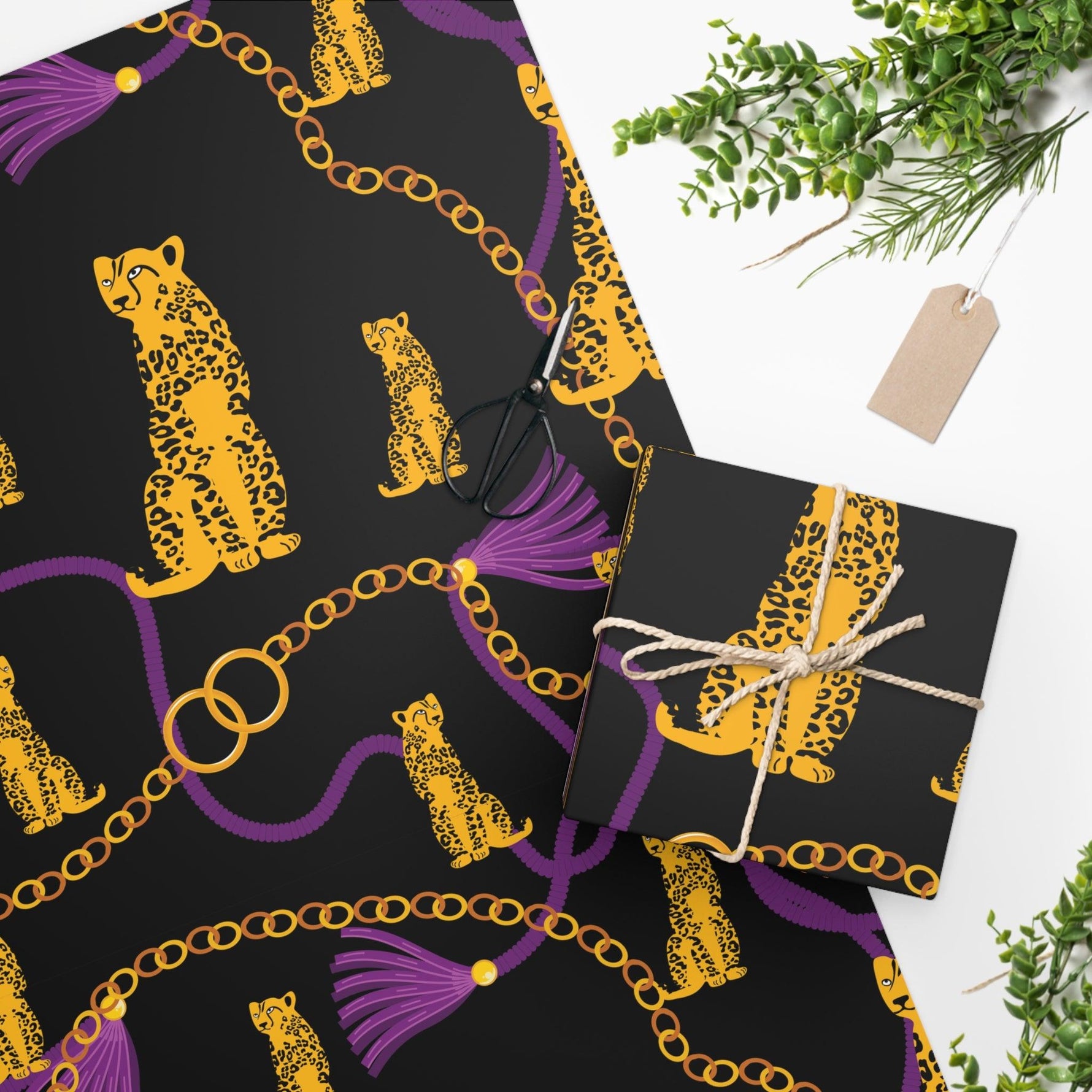 Leopard and Gold Chains Wrapping Paper