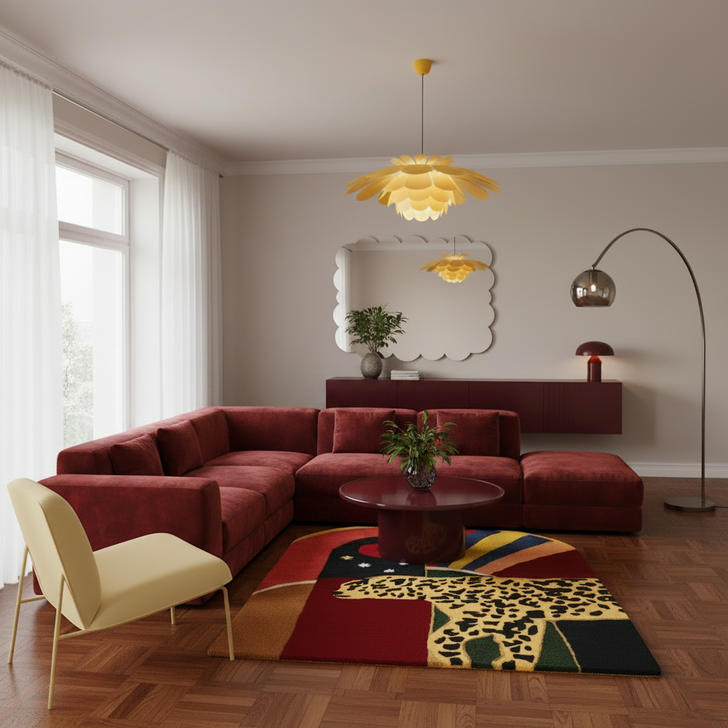 Leopard Crossing the Sun Hand-Tufted Area Rug - Red