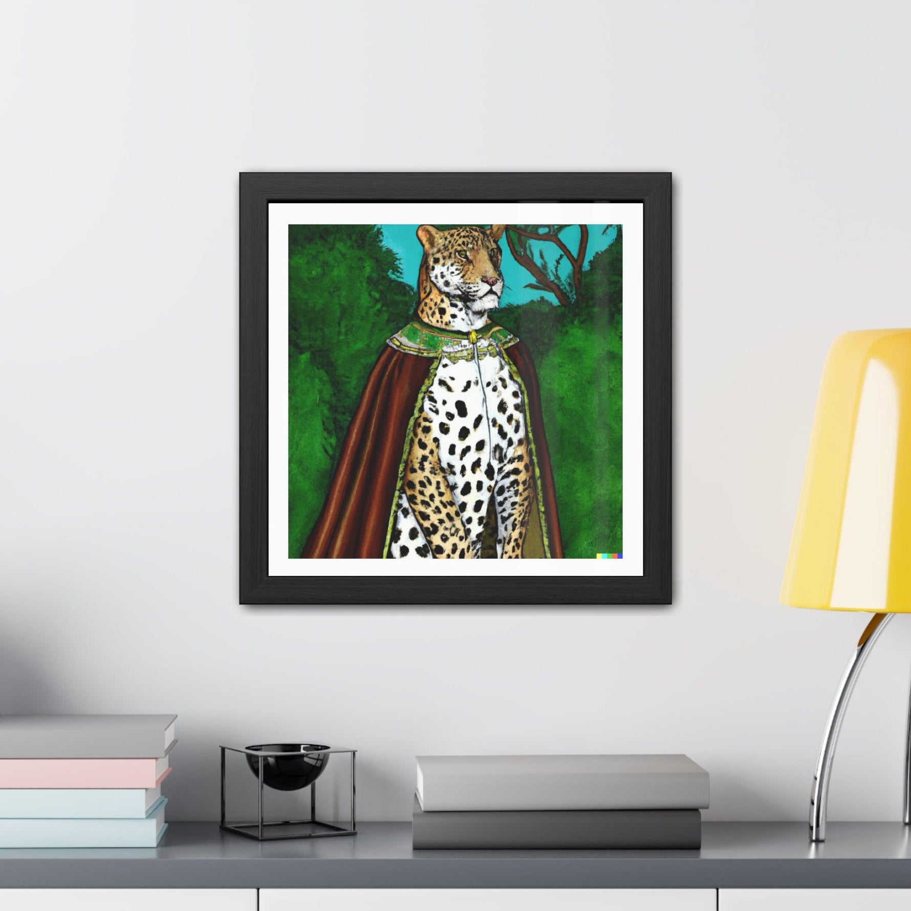 Leopard in Red Robe Framed Poster Wall Art