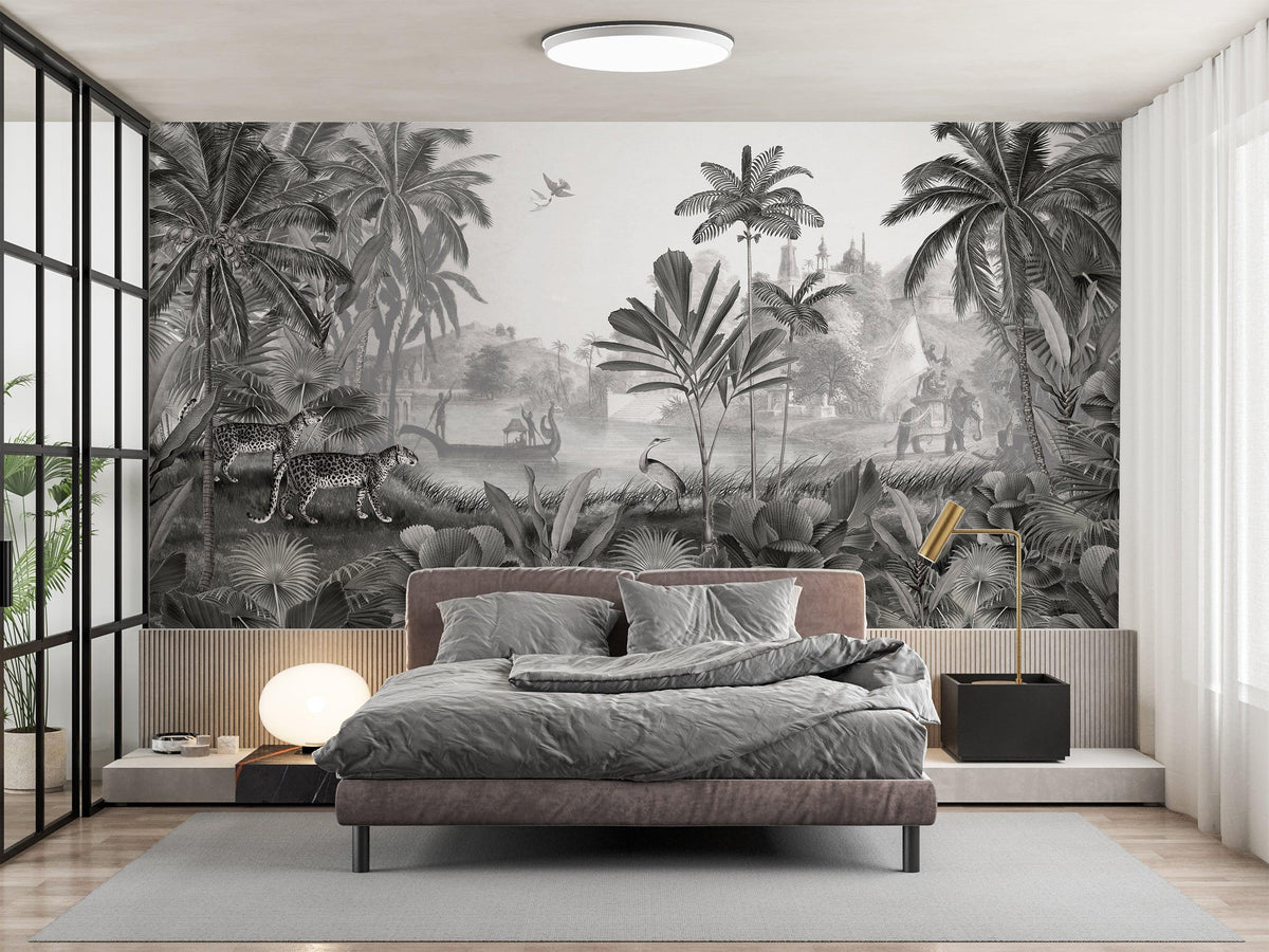 Leopard Landscape Black and White Wallpaper Mural