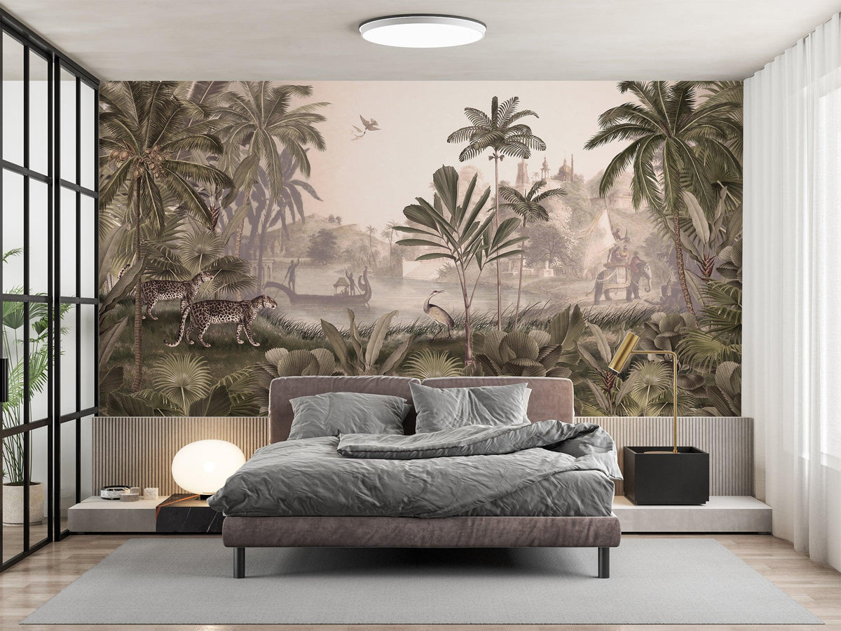 Leopard Landscape - Sepia Wallpaper Mural