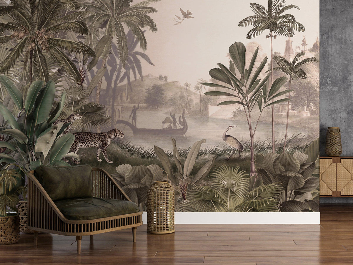 Leopard Landscape - Sepia Wallpaper Mural