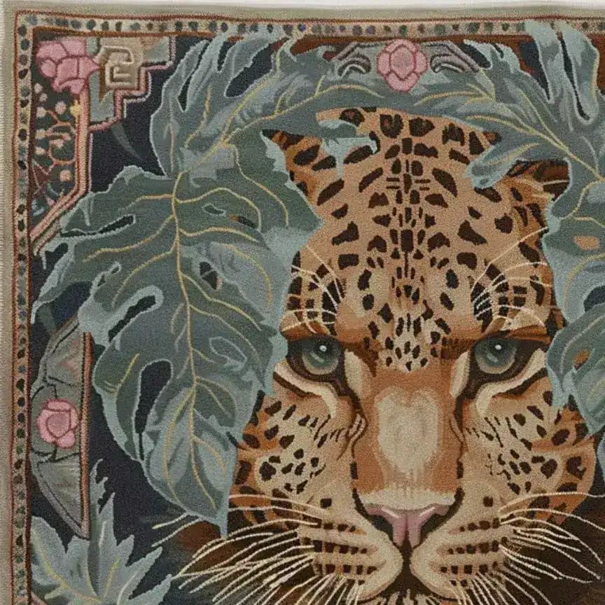 This stunning square area rug features an intricate leopard design, perfect for adding a bold statement to your living room or bedroom. Hand-knotted with high-quality wool, this rug combines natural beauty with durability, making it an ideal choice for both rugs for living room and rugs for bedroom settings.