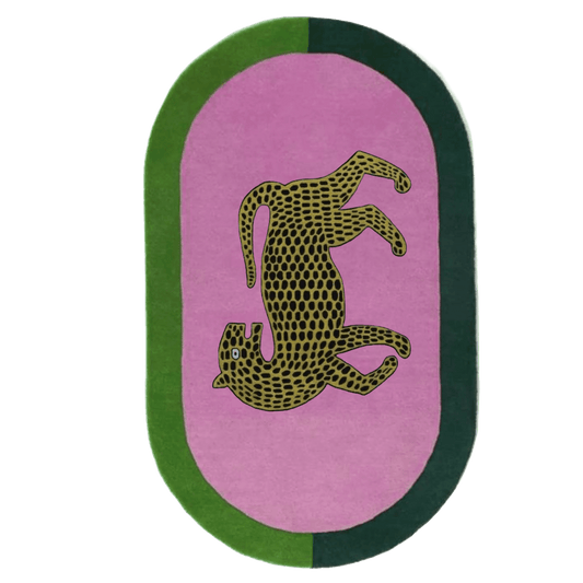 Leopard on Pink Oval Hand Tufted Wool Rug - MAIA HOMES