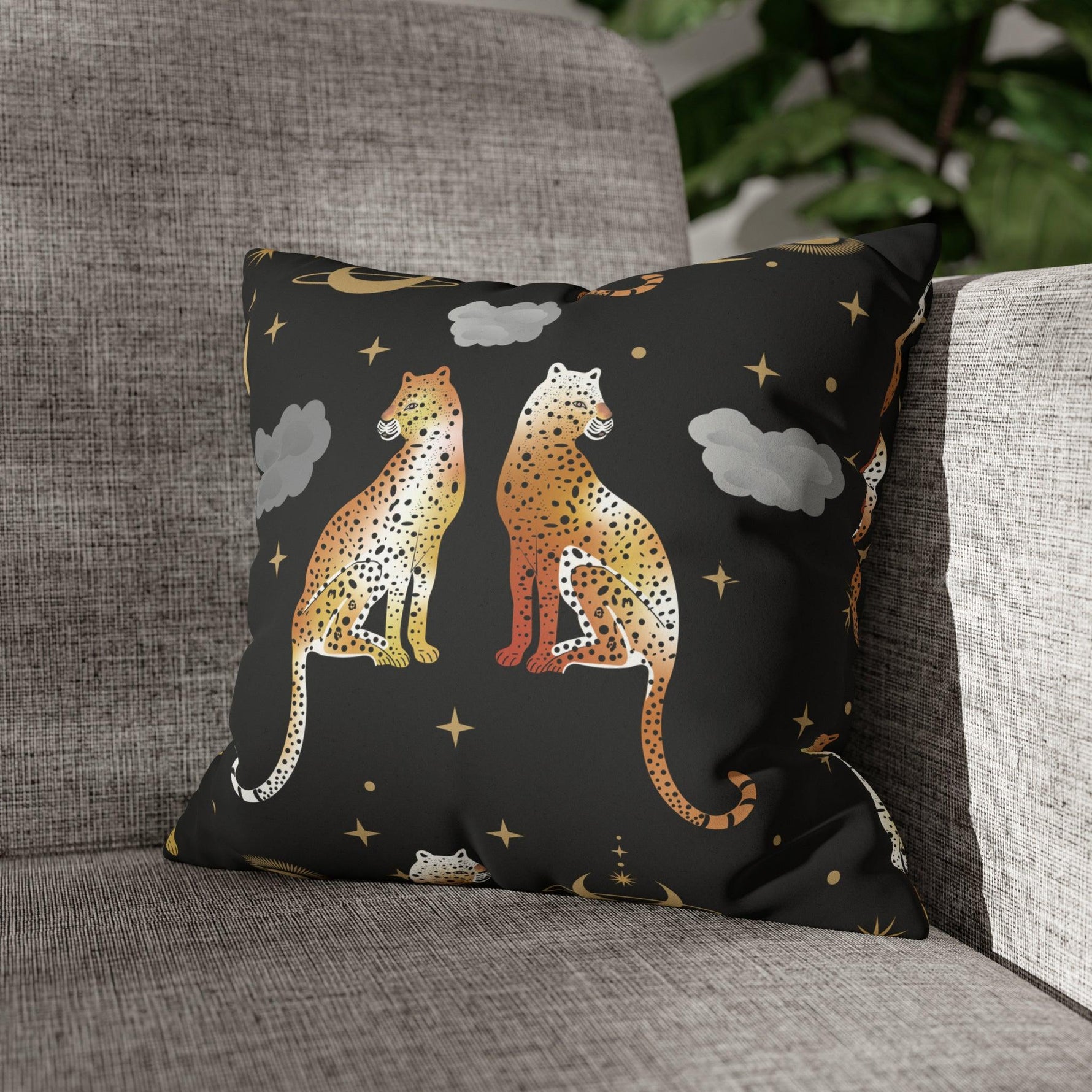 Leopard Pair Faux Suede Square Pillow Case