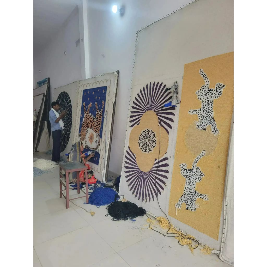 Daisy within Daisy Pleated Hand Tufted Wool Rug Runner - Purple - MAIA HOMES