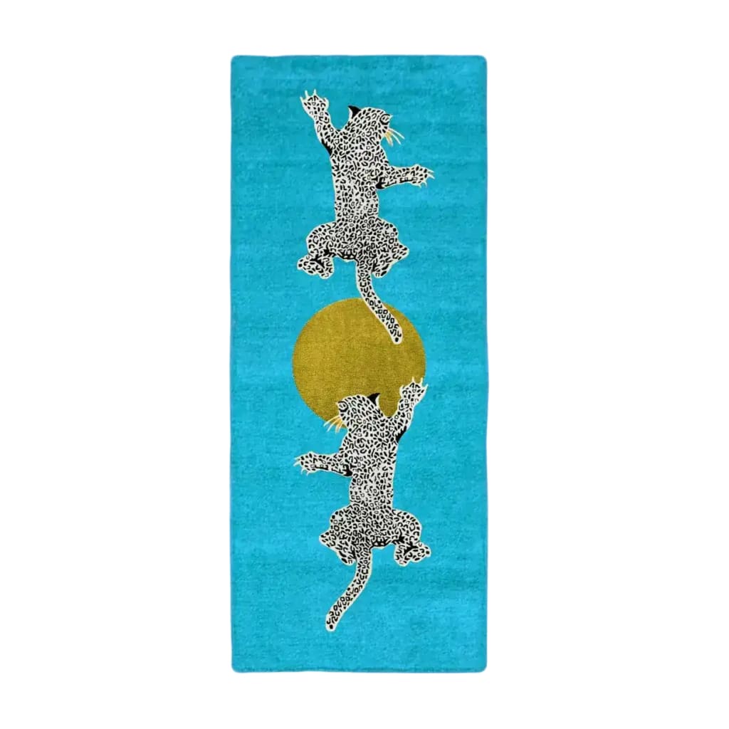 Leopards on Silky Road Hand Tufted Wool Rug Runner - Blue